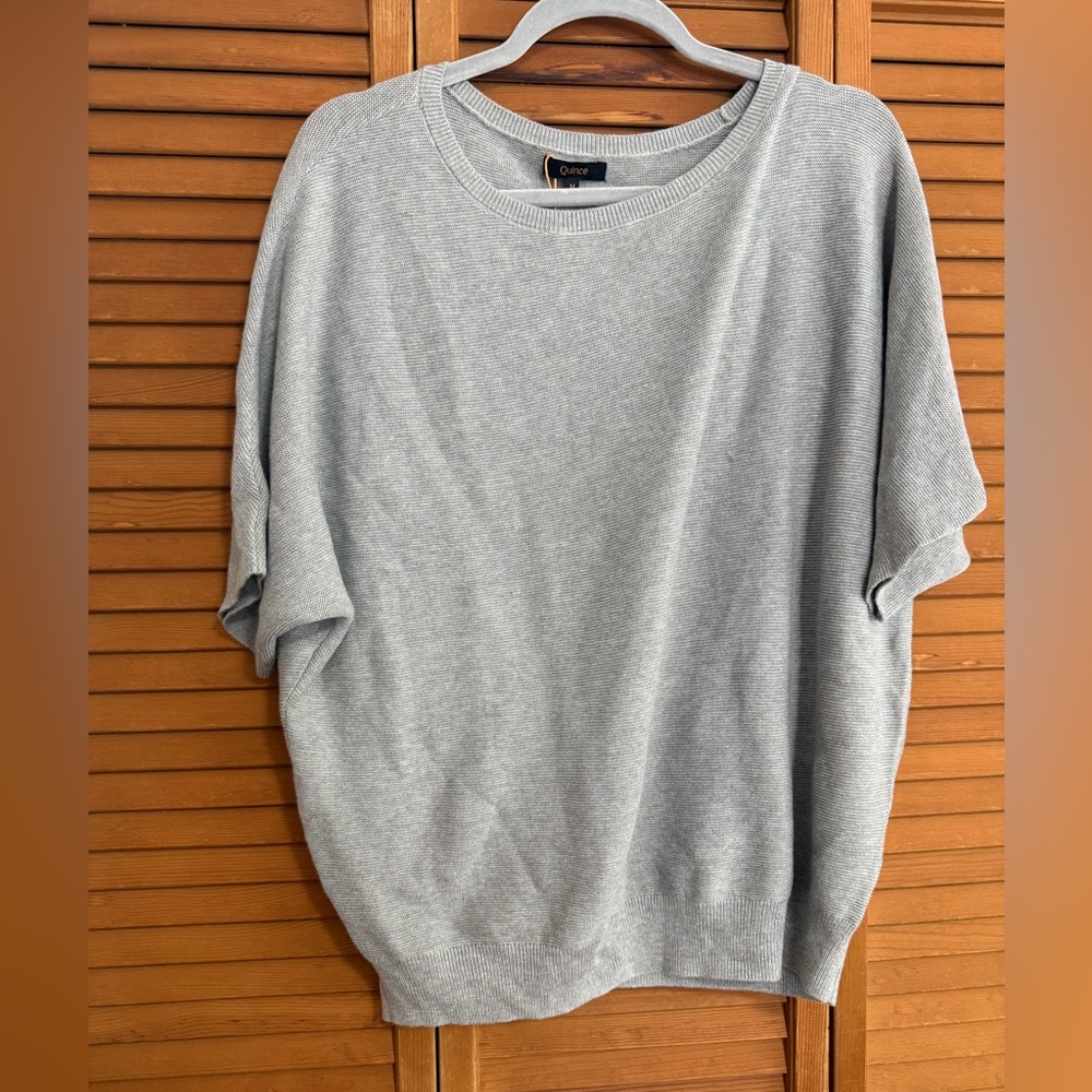 Quince Womens cotton cashmere link Short-Sleeve Sweater in Light Gray Brand New